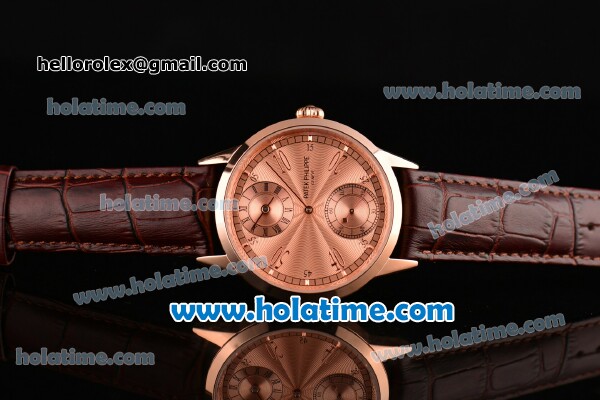 Patek Philippe Grand Complitcations Asia 6497 Manual Winding Rose Gold Case with Brown Leather Strap and Rose Gold Dial - Click Image to Close